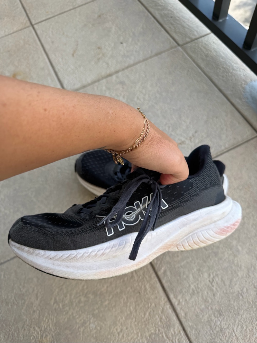 Hoka Black and White Running Shoe